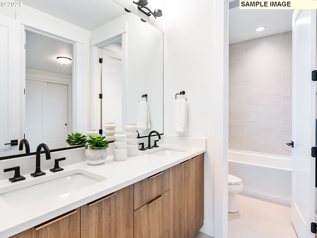 bathroom with independent shower and bath and vanity