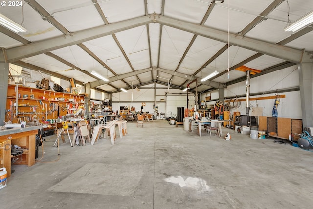 garage featuring a workshop area