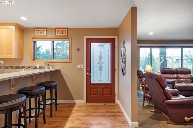 foyer entrance with light hardwood / wood-style floors