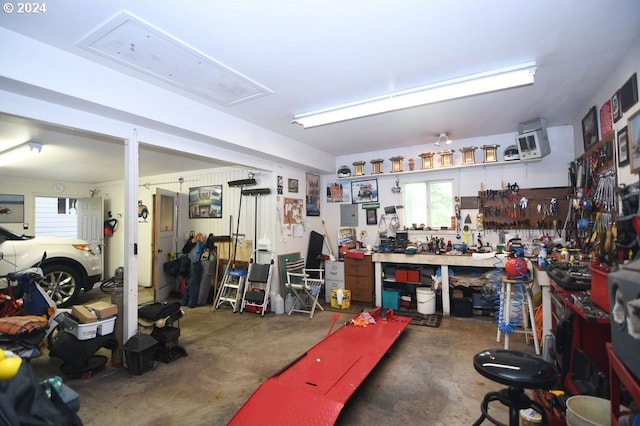 garage featuring a workshop area