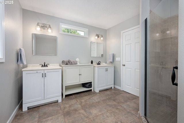 2823 SE Olsen St, Milwaukie, OR 97222 - full bathroom with two vanities, a stall shower, and baseboards