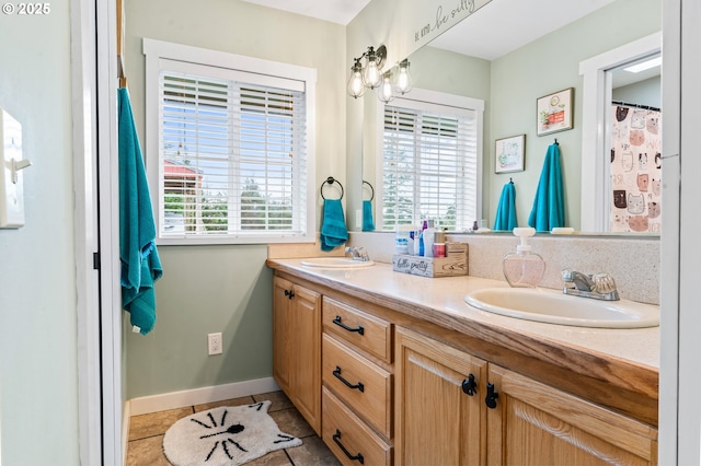 bathroom featuring vanity, plenty of natural light, and tile patterned flooring