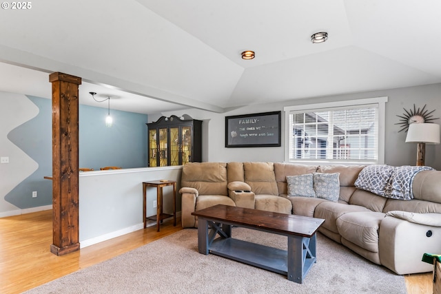 living room featuring hardwood / wood-style flooring and a tray ceiling