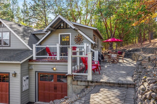 exterior space featuring a garage