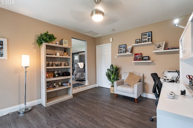 office featuring ceiling fan and dark hardwood / wood-style floors