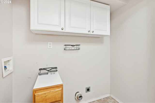 laundry room featuring hookup for an electric dryer, cabinets, and washer hookup