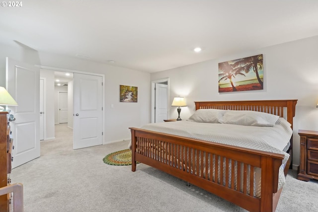 bedroom with light carpet