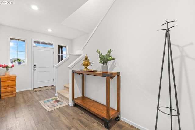 foyer entrance with hardwood / wood-style flooring