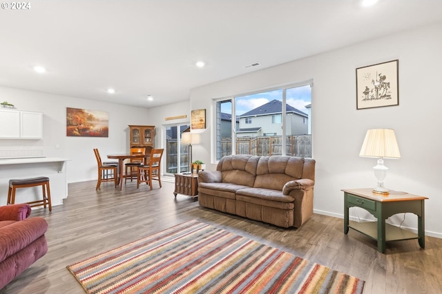 living room featuring light wood-type flooring