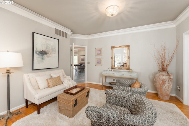 317 Aker Dr, Myrtle Creek, OR 97457 - living area featuring ornamental molding, wood finished floors, and baseboards