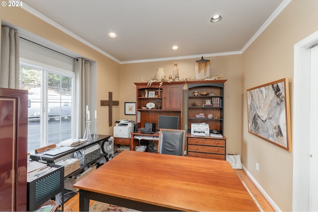 317 Aker Dr, Myrtle Creek, OR 97457 - office space featuring light wood-type flooring, ornamental molding, recessed lighting, and baseboards