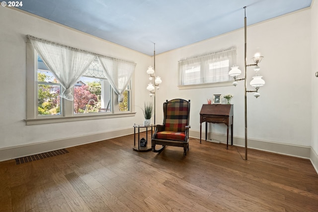 sitting room with hardwood / wood-style floors