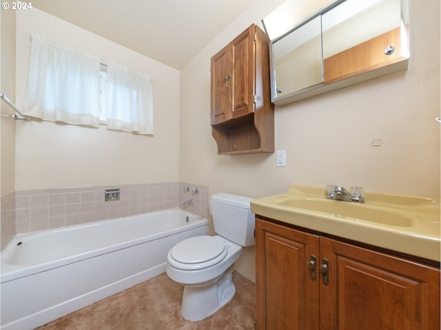 bathroom with toilet, vanity, and a washtub