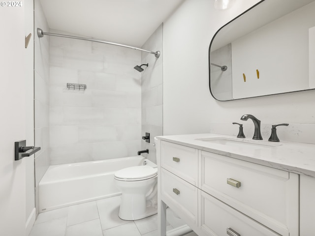 full bathroom featuring vanity, toilet, bathing tub / shower combination, and tile patterned flooring