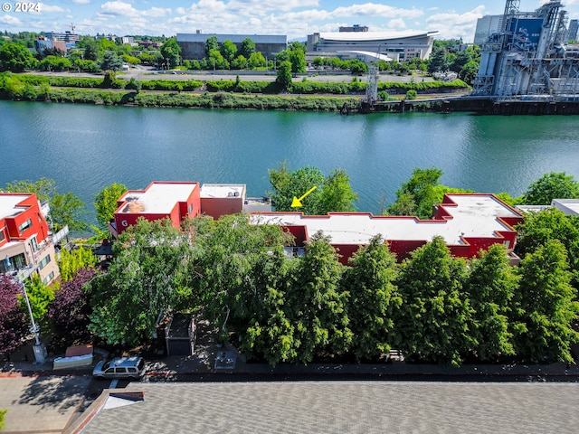 bird's eye view featuring a water view