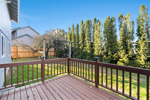 wooden deck with a lawn