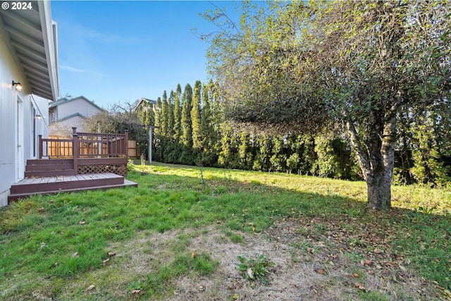 view of yard featuring a wooden deck