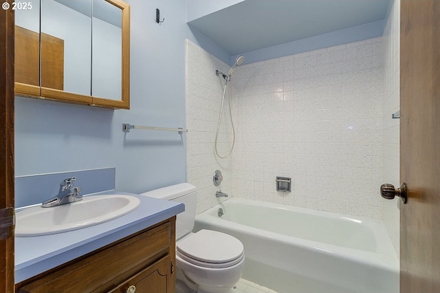 full bath featuring toilet, tub / shower combination, and vanity