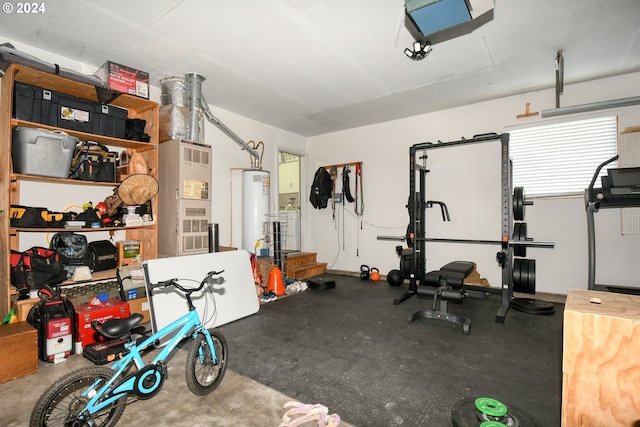 workout area featuring water heater