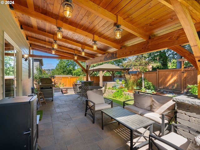 view of patio / terrace featuring a gazebo and outdoor lounge area