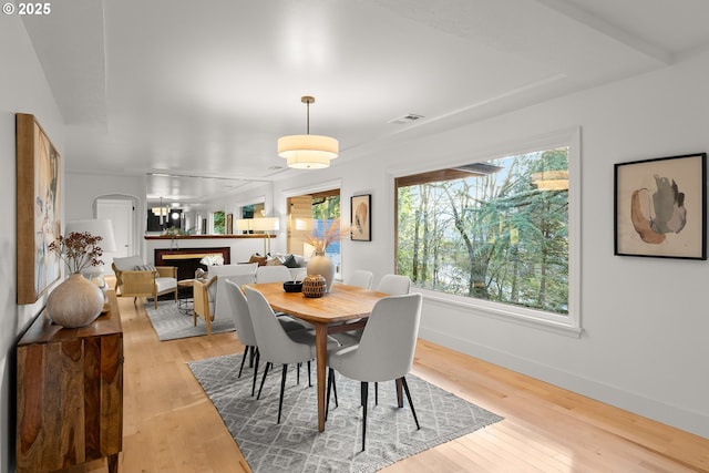 dining area with hardwood / wood-style flooring