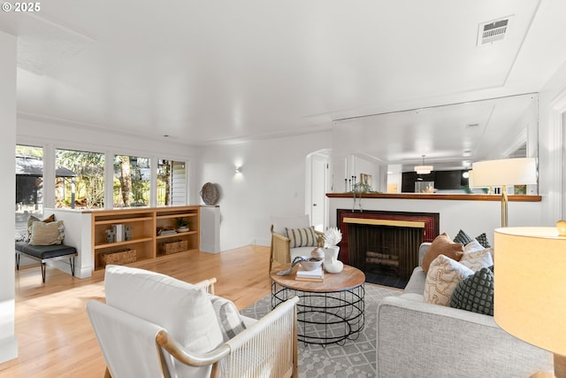 living room featuring light wood-type flooring