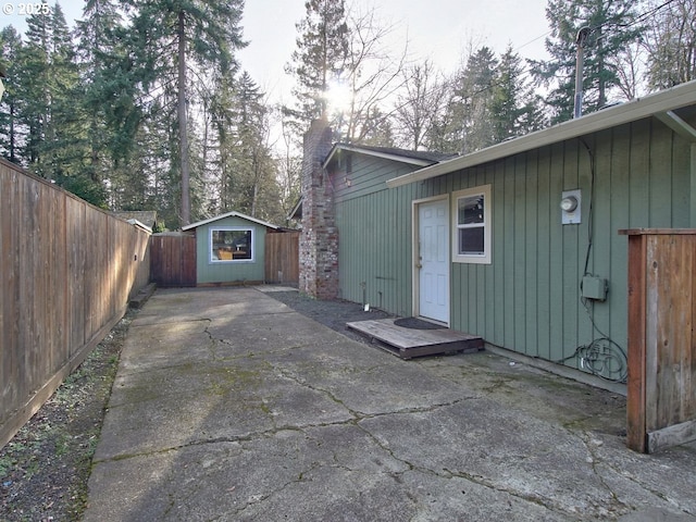 view of patio / terrace featuring an outdoor structure