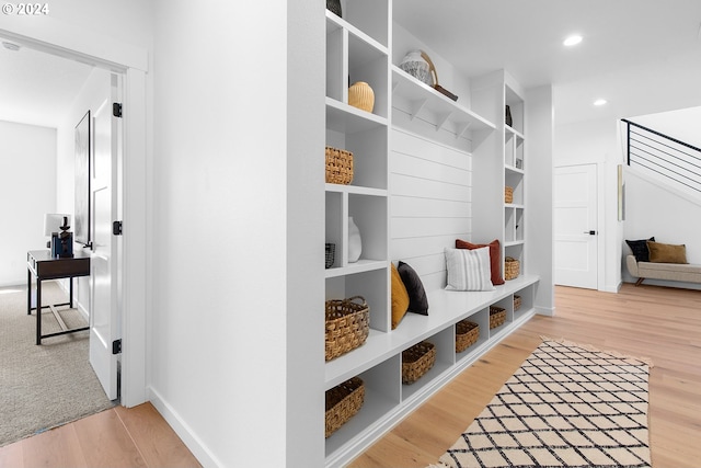 mudroom featuring wood-type flooring