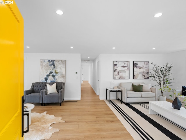 living room with light hardwood / wood-style floors