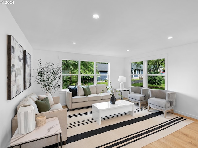 living room with light hardwood / wood-style floors