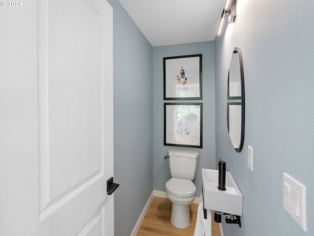 bathroom with toilet and hardwood / wood-style floors