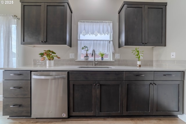 kitchen featuring sink, light wood-type flooring, and dishwasher