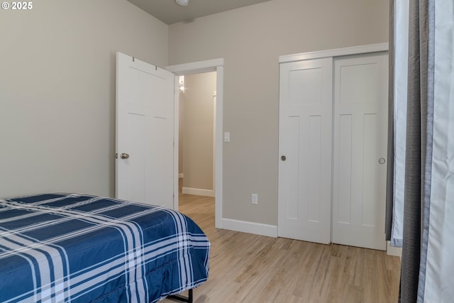 bedroom with a closet and wood-type flooring