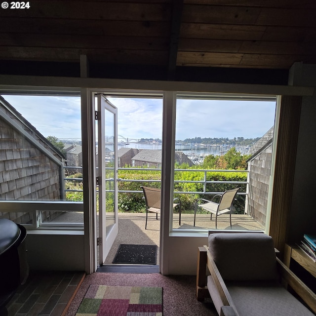 entryway featuring a water view