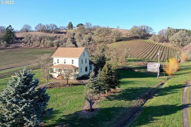 drone / aerial view with a rural view