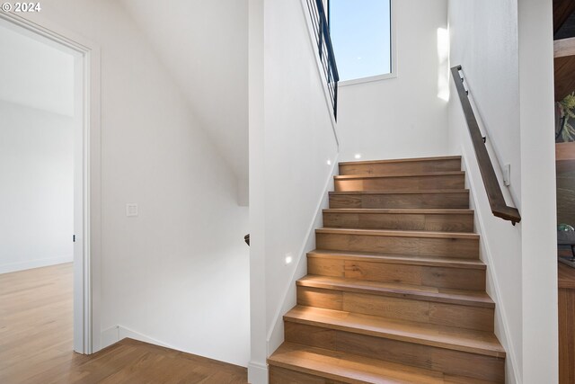 staircase featuring wood finished floors