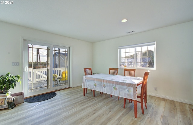 dining area with light hardwood / wood-style floors