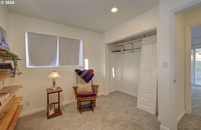 sitting room with light carpet