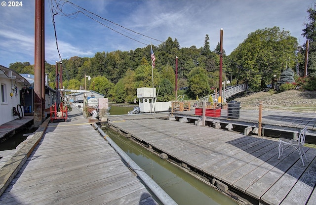 dock area with a water view