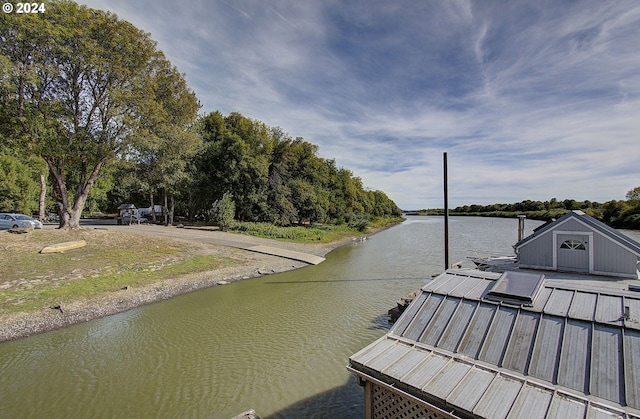 dock area with a water view