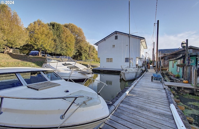 dock area featuring a water view