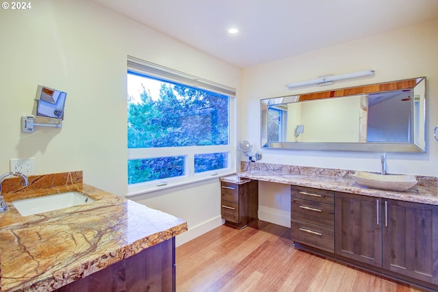 bathroom with vanity and hardwood / wood-style flooring