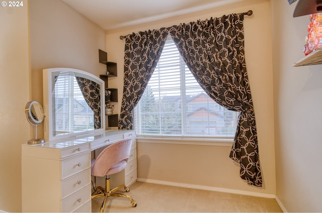 home office featuring light carpet