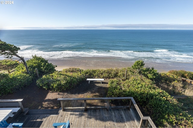 view of water feature with a view of the beach