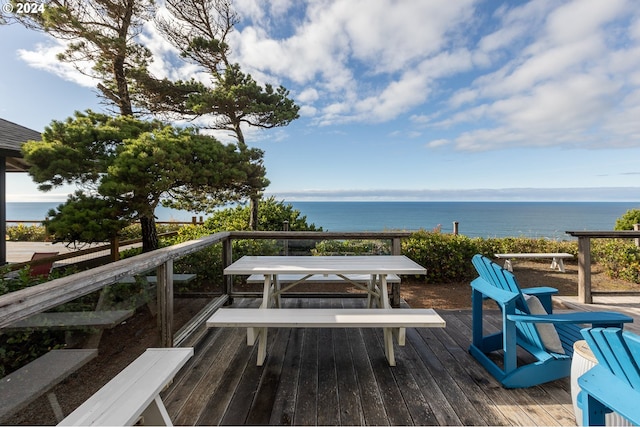 wooden terrace with a water view