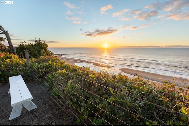 view of water feature with a view of the beach