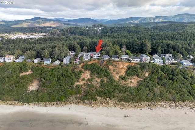 drone / aerial view featuring a mountain view