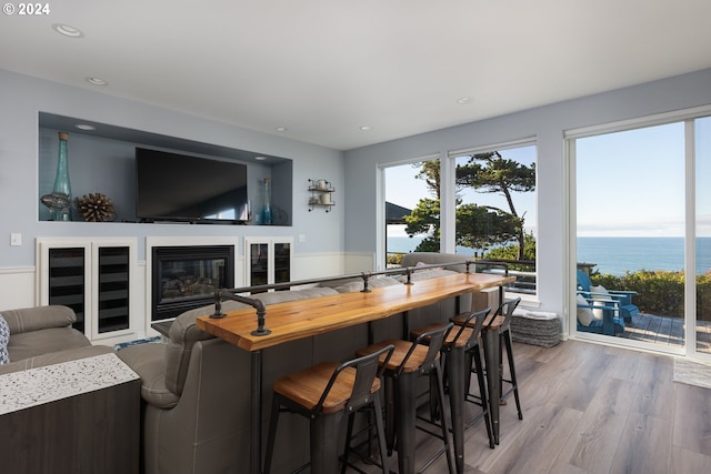 interior space featuring butcher block counters and wood-type flooring