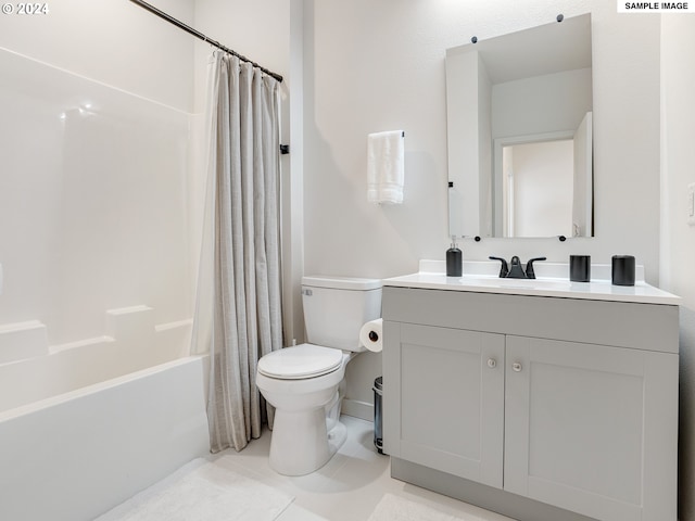 full bathroom featuring tile patterned flooring, vanity, shower / bath combo, and toilet