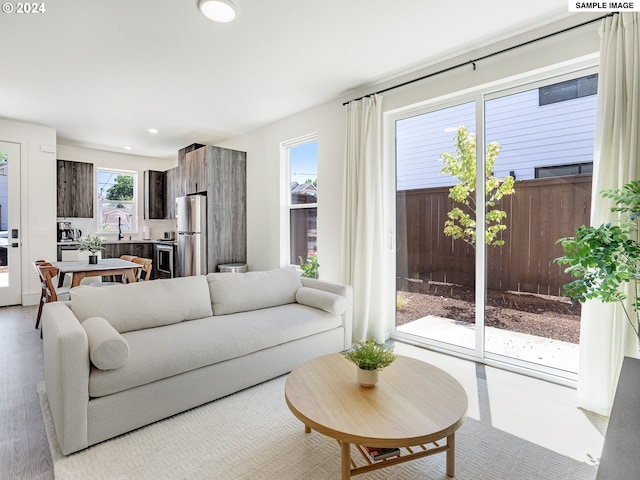 living room with light hardwood / wood-style floors